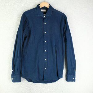 Sacoor Brothers Shirt Mens Large Blue Slim Fit Canvas Long Sleeve Button Up
